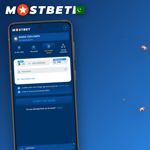 Mostbet register form on smartphone with PKR currency selector for Pakistan players